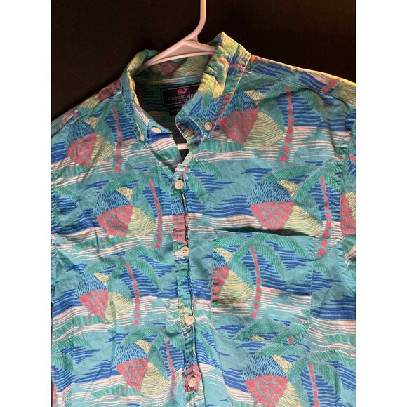 Vineyard Vines Blue Floral Slim Fit Murray Mens S Short Sleeve Button Up Shirt - Picture 2 of 6